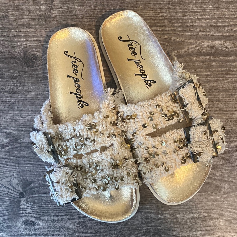 NWOT Free People Bali Shag Boho Sequined Cork Sandals 39